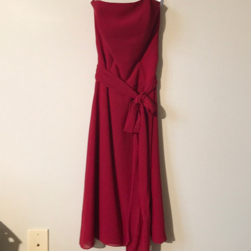 After six flowing chiffon strapless dress